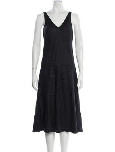 Pre-owned Alex Mill V-neck Midi Length Dress In Black