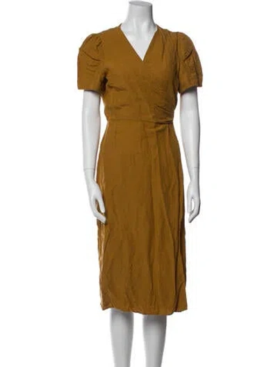 Pre-owned Alex Mill V-neck Midi Length Dress In Brown
