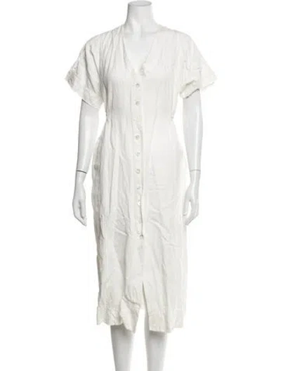 Pre-owned Alex Mill V-neck Midi Length Dress In White