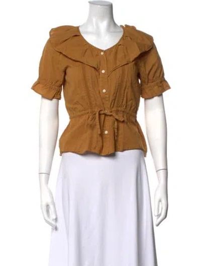 Pre-owned Alex Mill V-neck Short Sleeve Blouse In Brown