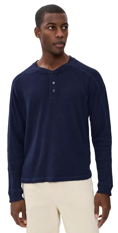 Alex Mill Waffle Henley Tee Navy Night In Blue