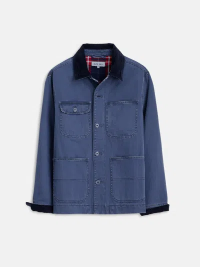 Alex Mill Corduroy-trimmed Herringbone Cotton Jacket In Storm Blue