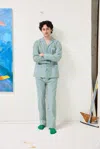 Alex Mill X Schostal Striped Long Sleeve Pajama Set In Green Stripe