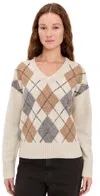 Alex Mill Yasmine V-neck Sweater In Wool Cotton Blend Wishbone Multi In Black