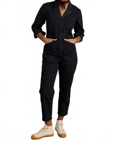 Alex Mill Zip Jumpsuit In Washed Black Herringbone