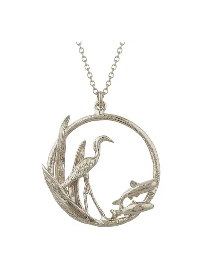 Alex Monroe Women's The Heron And The Fish Loop Necklace Silver In Metallic