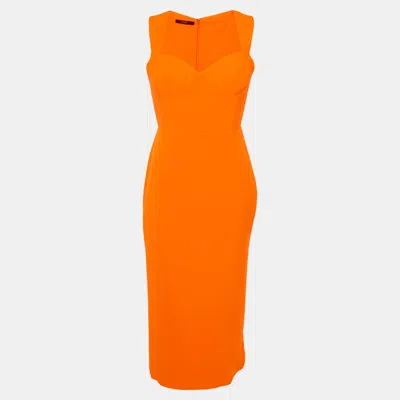 Pre-owned Alex Perry Neon Orange Crepe Sweetheart Neck Claron Midi Dress M