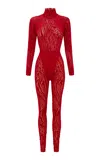 Alex Perry Animal-print Burnout Catsuit In Red
