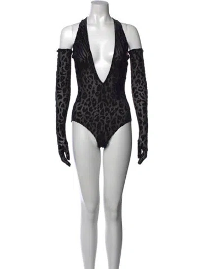 Pre-owned Alex Perry Animal Print Halterneck Bodysuit W/ Tags In Black