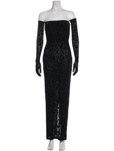 Pre-owned Alex Perry Animal Print Long Dress In Black