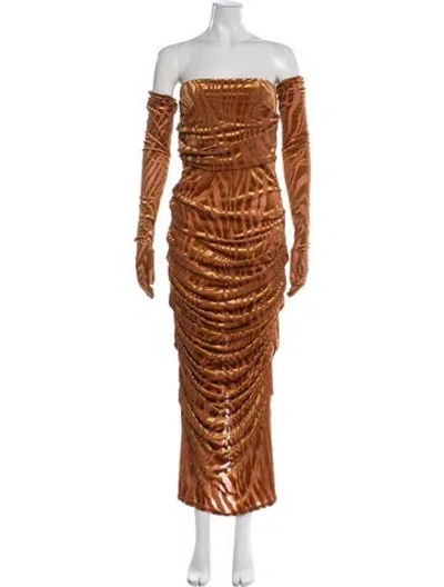 Pre-owned Alex Perry Animal Print Long Dress In Brown
