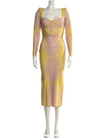 Pre-owned Alex Perry Animal Print Midi Length Dress In Yellow