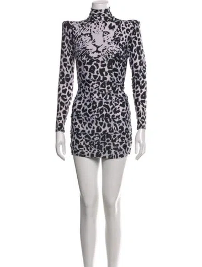 Pre-owned Alex Perry Animal Print Mini Dress In Black/white