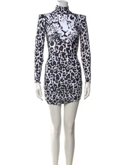 Pre-owned Alex Perry Animal Print Mini Dress In Black/white