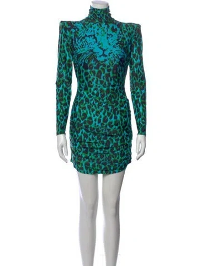 Pre-owned Alex Perry Animal Print Mini Dress In Blue
