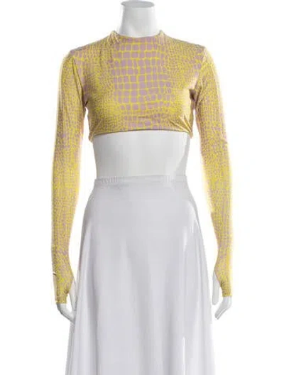 Pre-owned Alex Perry Animal Print Mock Neck Crop Top In Yellow