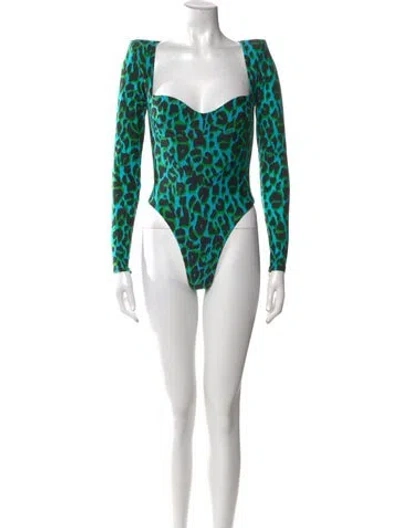 Pre-owned Alex Perry Animal Print Square Neckline Bodysuit In Blue