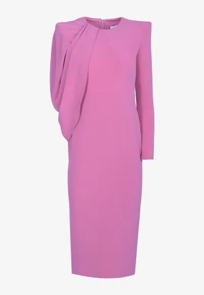 Alex Perry Asymmetric Cape-sleeved Dress In Pink
