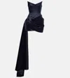 Alex Perry Strapless Corset Satin Mini Dress With Draped Panel In Blue