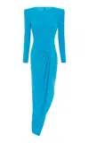 Alex Perry Asymmetric Crepe Corset Gown In Blue