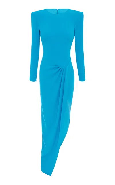 Alex Perry Asymmetric Crepe Corset Gown In Blue