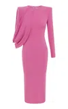 Alex Perry Asymmetric Crepe Midi Dress In Pink
