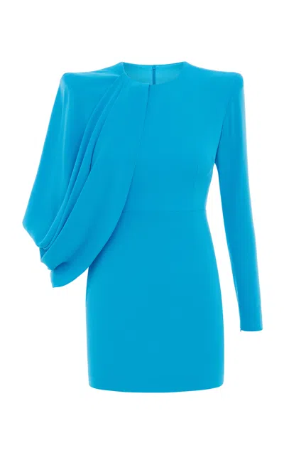 Alex Perry Asymmetric Crepe Mini Dress In Blue