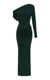 Alex Perry Asymmetric Draped Crepe Jersey Maxi Dress In Dark Green