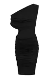 Alex Perry Asymmetric Draped Crepe Jersey Midi Dress In Black