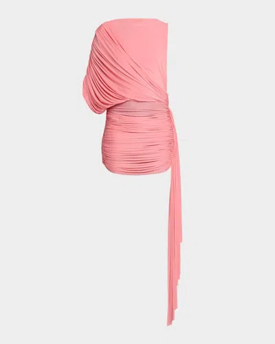 Alex Perry Asymmetric Draped Jersey Mini Dress In Pink