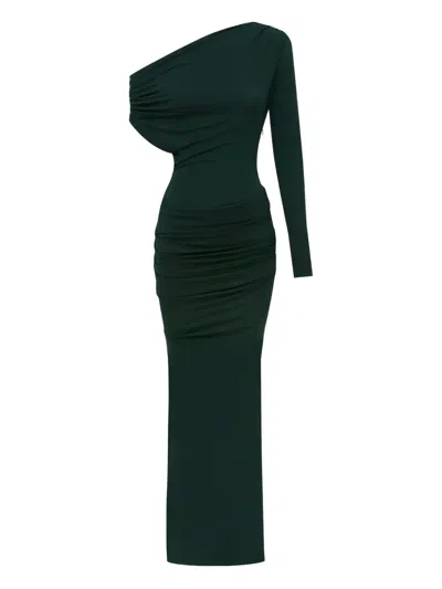 Alex Perry Asymmetric Draped Crepe Jersey Maxi Dress In Dark Green
