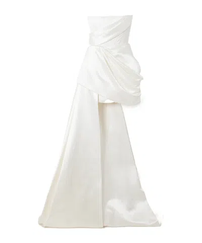Alex Perry Asymmetric Draped Satin Gown In White