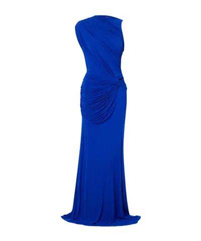 Alex Perry Asymmetric Gathered Stretch-jersey Gown In Blue