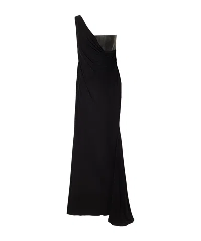 Alex Perry Asymmetric Leather And Jersey Gown In Black