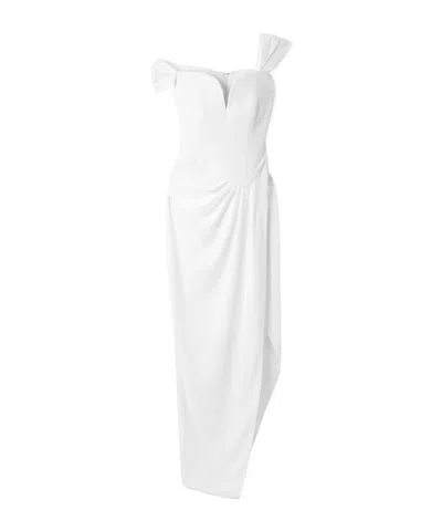 Alex Perry Asymmetric Off-the-shoulder Crepe Gown In White