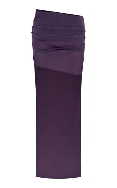 Alex Perry Asymmetric Power Mesh Mini Skirt In Purple
