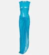 Alex Perry Asymmetric Sequined Gown In Blue