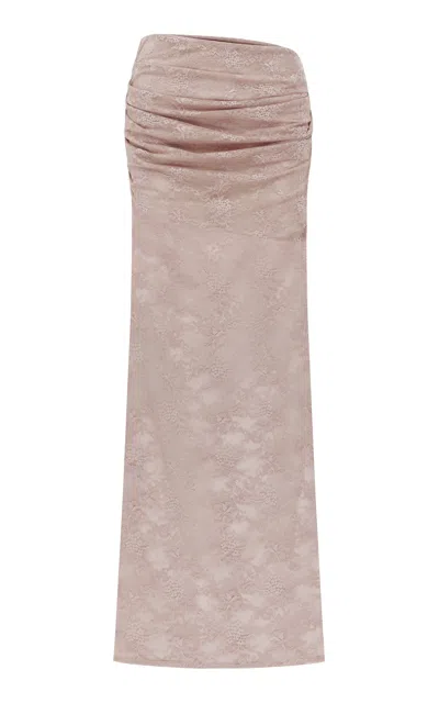 Alex Perry Asymmetric Sheer Stretch Lace Mini Skirt In Pink