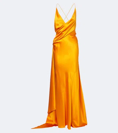Alex Perry Asymmetric Silk Satin Gown In Orange