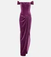 Alex Perry Asymmetric Velvet Bustier Gown In Purple