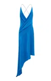 Alex Perry Asymmetric Wrap Satin Crepe Midi Dress In Blue