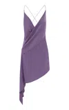 Alex Perry Asymmetric Wrap Satin Crepe Mini Dress In Purple