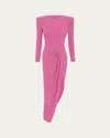 Alex Perry Asymmetrical Longline Drape Crepe Gown In Candy