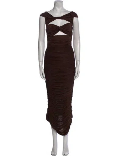Pre-owned Alex Perry Bateau Neckline Long Dress In Brown