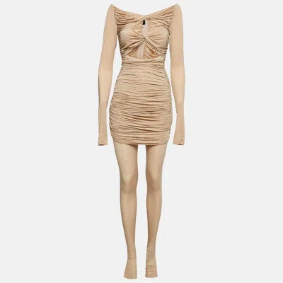 Pre-owned Alex Perry Beige Studded Jersey Ruched Dress And Leggings Set M