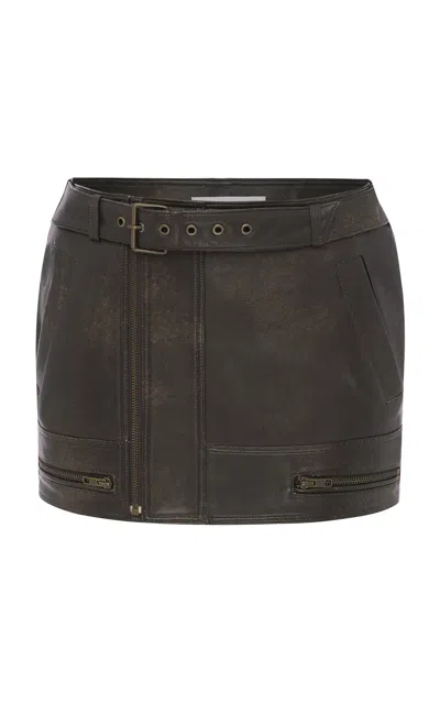 Alex Perry Belted Leather Mini Skirt In Brown