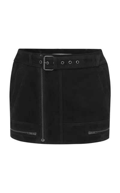 Alex Perry Belted Suede Mini Skirt In Black