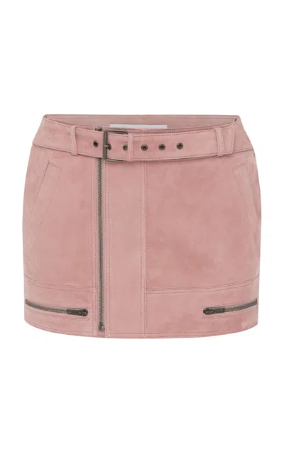 Alex Perry Belted Suede Mini Skirt In Pink