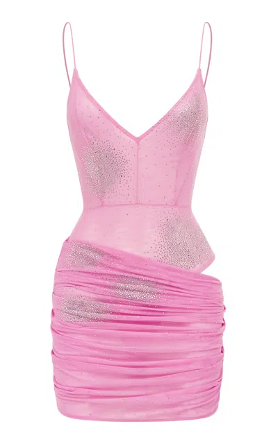 Alex Perry Bikini Draped Crystal Mesh Mini Dress In Pink
