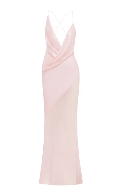 Alex Perry Bikini Sequin Mesh-georgette Gown In Pink